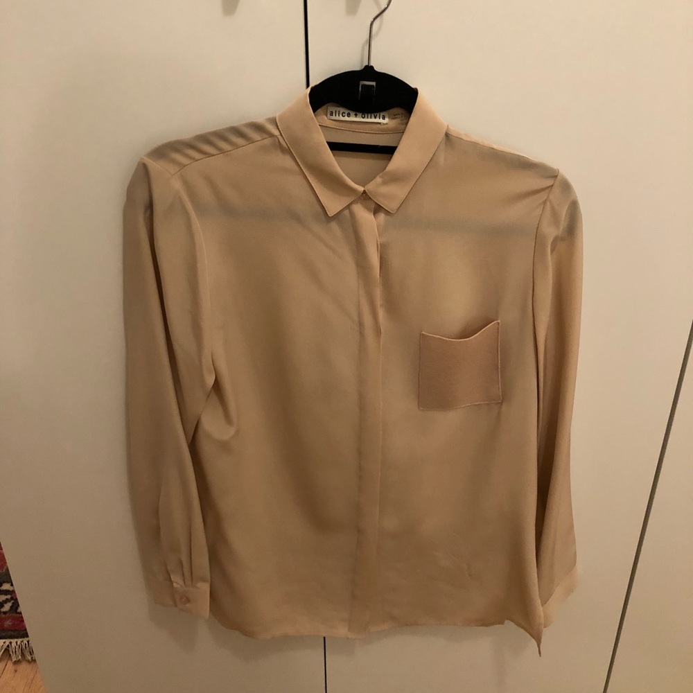 Alice and Olivia blush silk blouse